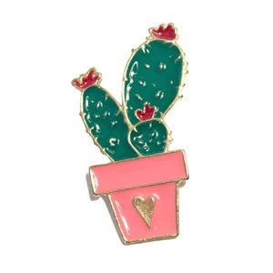 Cute Potted Cactus Gold Heart Enamel Pin / Brooch